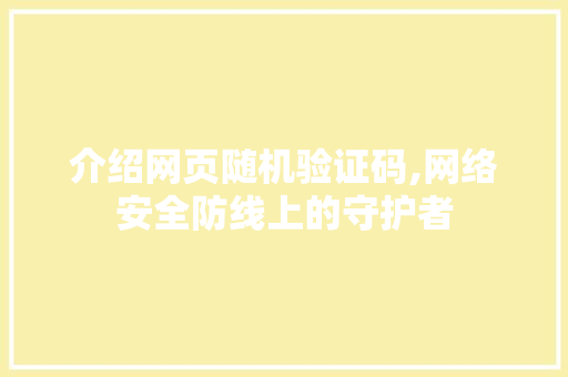 介绍网页随机验证码,网络安全防线上的守护者