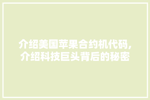 介绍美国苹果合约机代码,介绍科技巨头背后的秘密