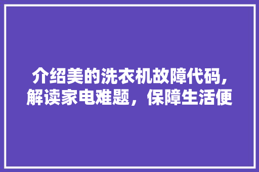 介绍美的洗衣机故障代码,解读家电难题，保障生活便捷