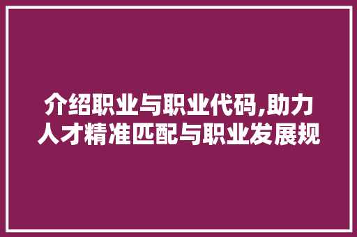 介绍职业与职业代码,助力人才精准匹配与职业发展规划