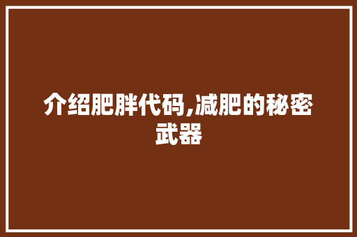 介绍肥胖代码,减肥的秘密武器