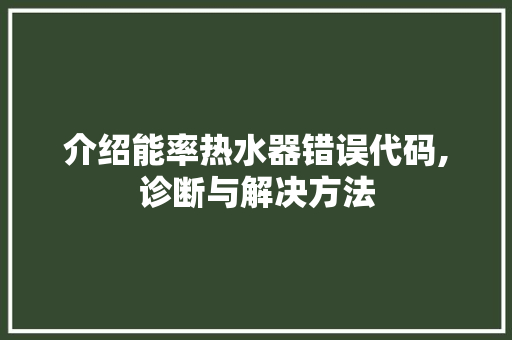 介绍能率热水器错误代码,诊断与解决方法