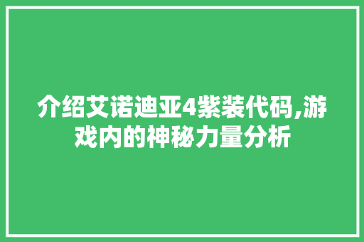 介绍艾诺迪亚4紫装代码,游戏内的神秘力量分析