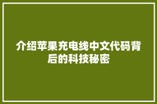 介绍苹果充电线中文代码背后的科技秘密