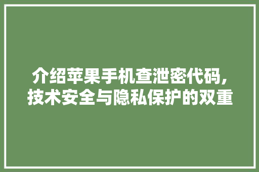 介绍苹果手机查泄密代码,技术安全与隐私保护的双重挑战