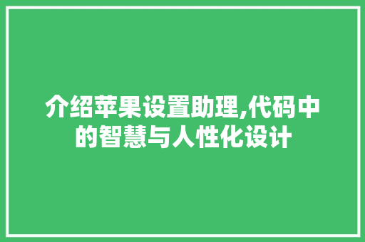 介绍苹果设置助理,代码中的智慧与人性化设计