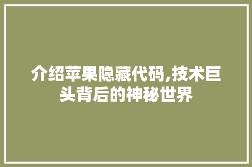 介绍苹果隐藏代码,技术巨头背后的神秘世界