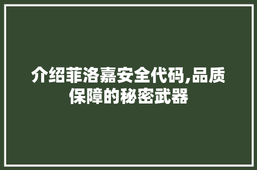 介绍菲洛嘉安全代码,品质保障的秘密武器