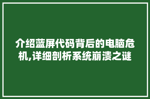 介绍蓝屏代码背后的电脑危机,详细剖析系统崩溃之谜