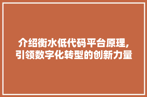 介绍衡水低代码平台原理,引领数字化转型的创新力量