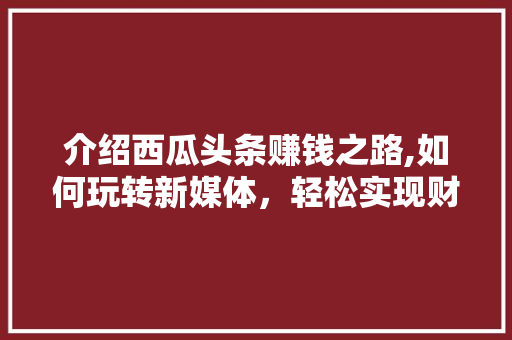 介绍西瓜头条赚钱之路,如何玩转新媒体，轻松实现财富增长