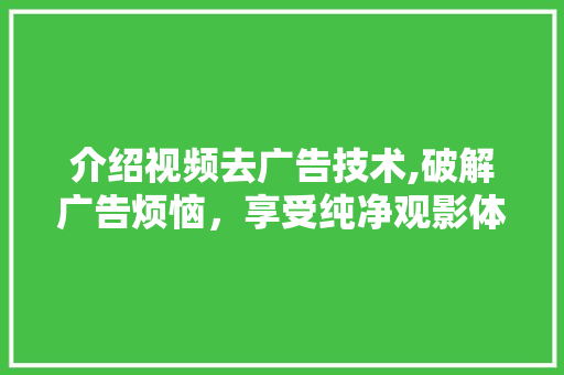 介绍视频去广告技术,破解广告烦恼，享受纯净观影体验