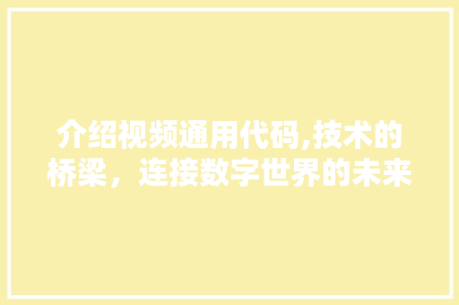 介绍视频通用代码,技术的桥梁，连接数字世界的未来