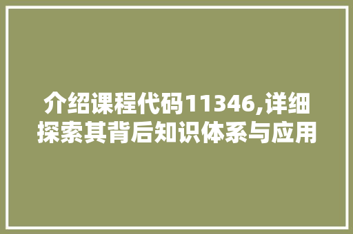 介绍课程代码11346,详细探索其背后知识体系与应用价值