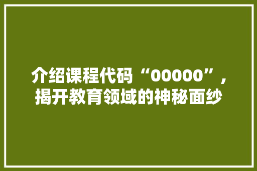 介绍课程代码“00000”,揭开教育领域的神秘面纱