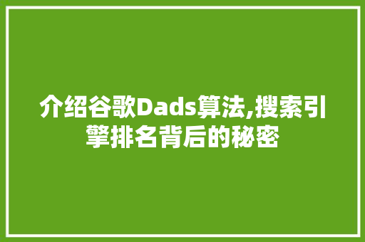 介绍谷歌Dads算法,搜索引擎排名背后的秘密