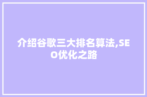 介绍谷歌三大排名算法,SEO优化之路