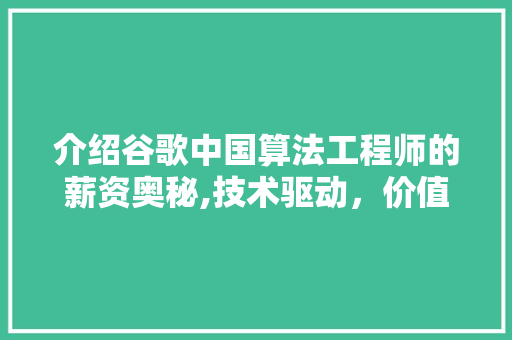 介绍谷歌中国算法工程师的薪资奥秘,技术驱动，价值非凡