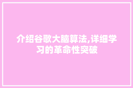 介绍谷歌大脑算法,详细学习的革命性突破