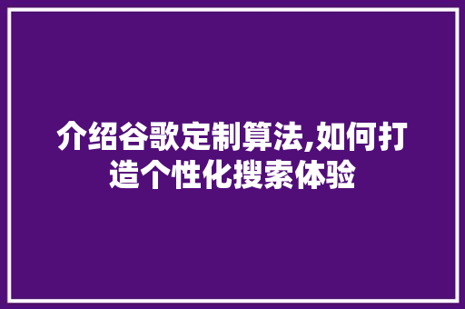 介绍谷歌定制算法,如何打造个性化搜索体验