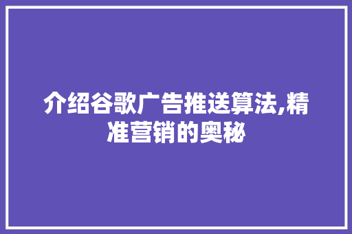 介绍谷歌广告推送算法,精准营销的奥秘