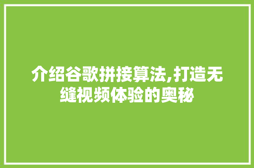 介绍谷歌拼接算法,打造无缝视频体验的奥秘