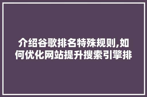 介绍谷歌排名特殊规则,如何优化网站提升搜索引擎排名