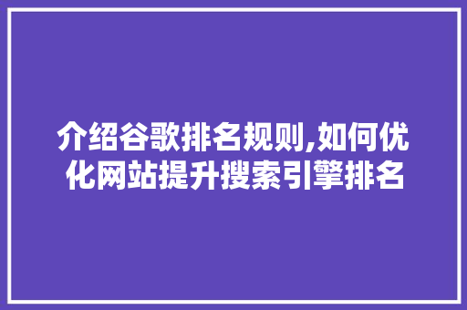 介绍谷歌排名规则,如何优化网站提升搜索引擎排名