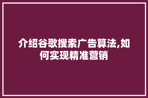 介绍谷歌搜索广告算法,如何实现精准营销