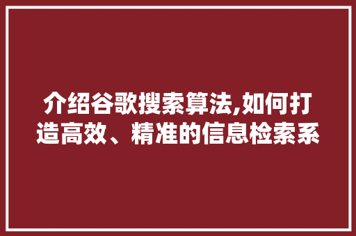 介绍谷歌搜索算法,如何打造高效、精准的信息检索系统