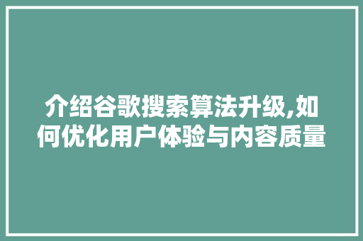 介绍谷歌搜索算法升级,如何优化用户体验与内容质量