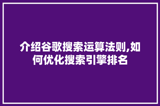 介绍谷歌搜索运算法则,如何优化搜索引擎排名