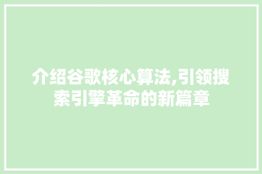 介绍谷歌核心算法,引领搜索引擎革命的新篇章