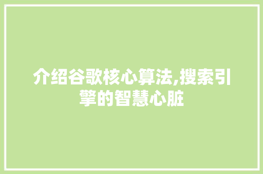 介绍谷歌核心算法,搜索引擎的智慧心脏