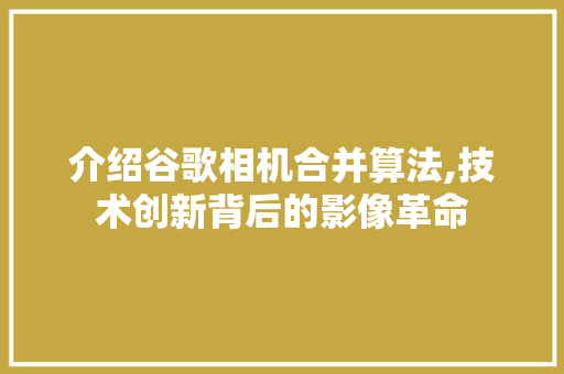 介绍谷歌相机合并算法,技术创新背后的影像革命