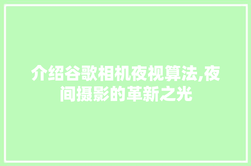 介绍谷歌相机夜视算法,夜间摄影的革新之光