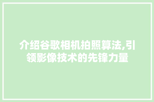 介绍谷歌相机拍照算法,引领影像技术的先锋力量