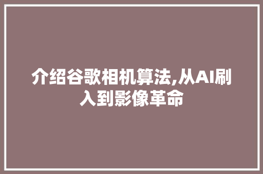 介绍谷歌相机算法,从AI刷入到影像革命