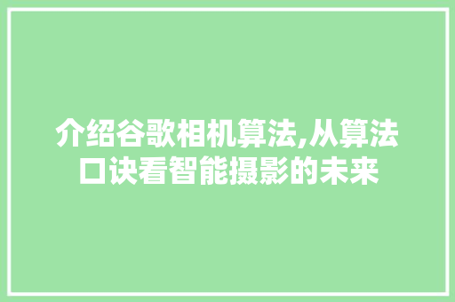 介绍谷歌相机算法,从算法口诀看智能摄影的未来