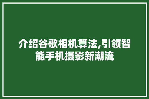 介绍谷歌相机算法,引领智能手机摄影新潮流