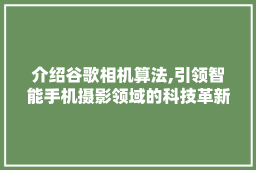 介绍谷歌相机算法,引领智能手机摄影领域的科技革新 jQuery