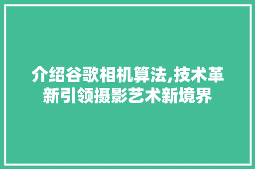 介绍谷歌相机算法,技术革新引领摄影艺术新境界