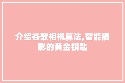 介绍谷歌相机算法,智能摄影的黄金钥匙