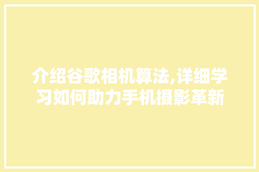 介绍谷歌相机算法,详细学习如何助力手机摄影革新