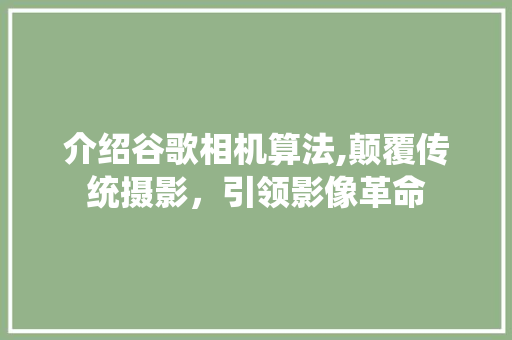 介绍谷歌相机算法,颠覆传统摄影，引领影像革命