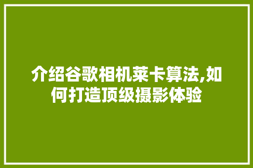 介绍谷歌相机莱卡算法,如何打造顶级摄影体验