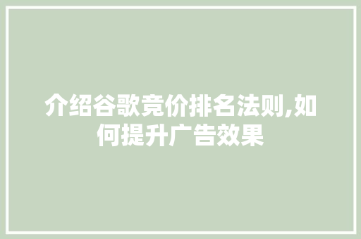 介绍谷歌竞价排名法则,如何提升广告效果