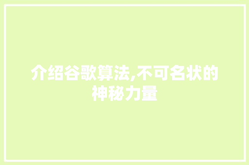 介绍谷歌算法,不可名状的神秘力量