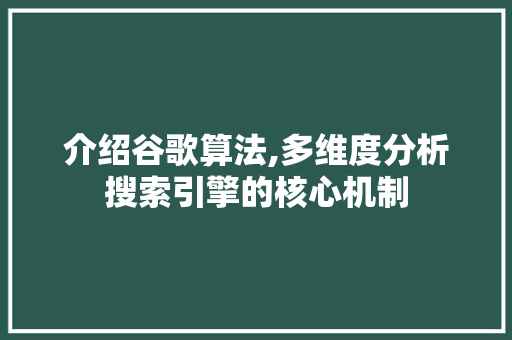 介绍谷歌算法,多维度分析搜索引擎的核心机制