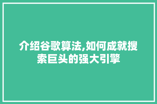 介绍谷歌算法,如何成就搜索巨头的强大引擎